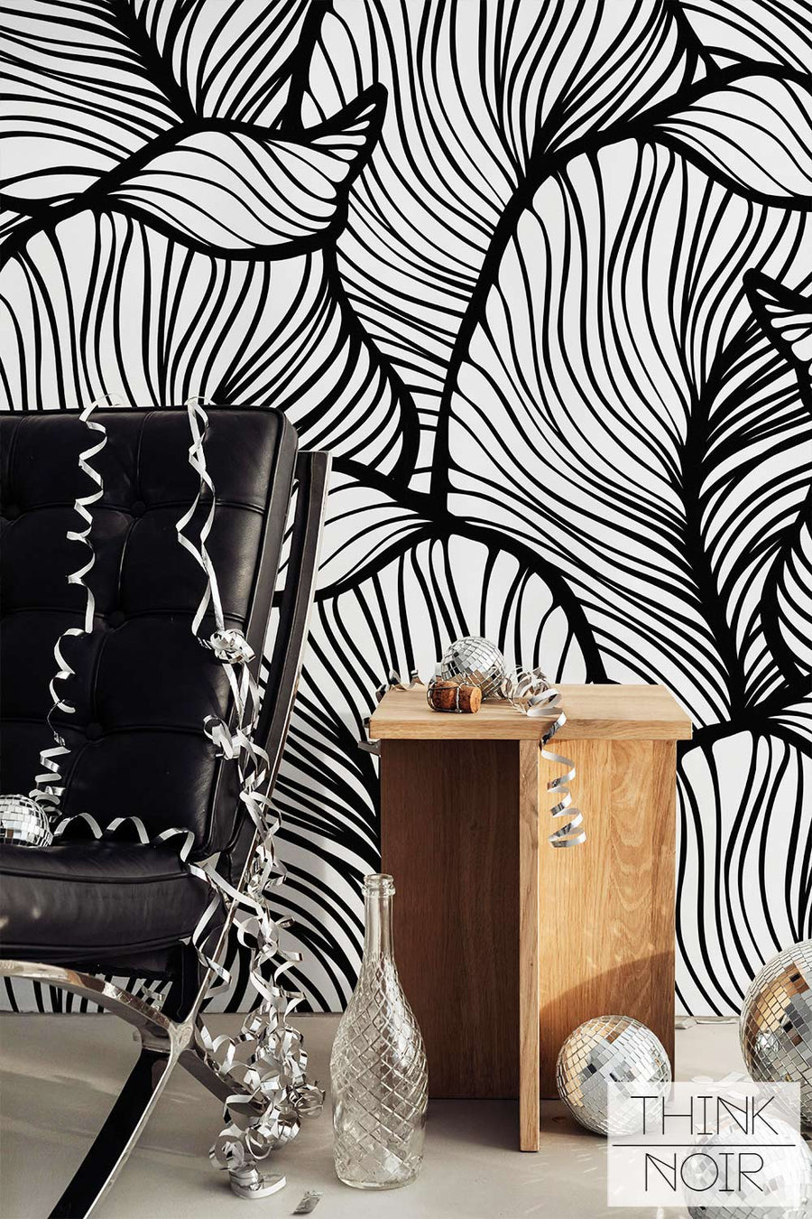 Living room interior with wall mural