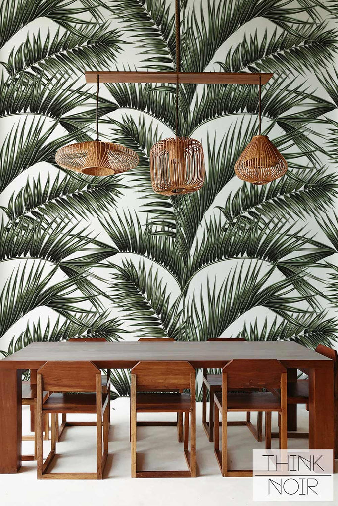 bohemian dining area with and tropical design wall mural