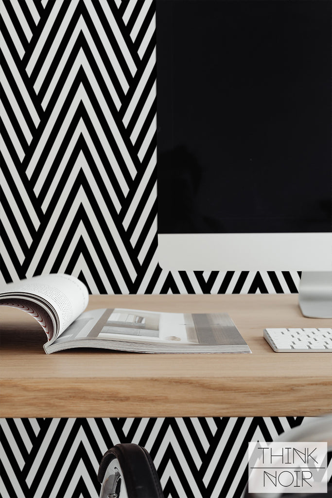 geometric triangle wallpaper in black and white for elegant teen room interior