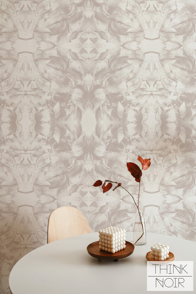 watercolor abstract wallpaper design in neutral dining area
