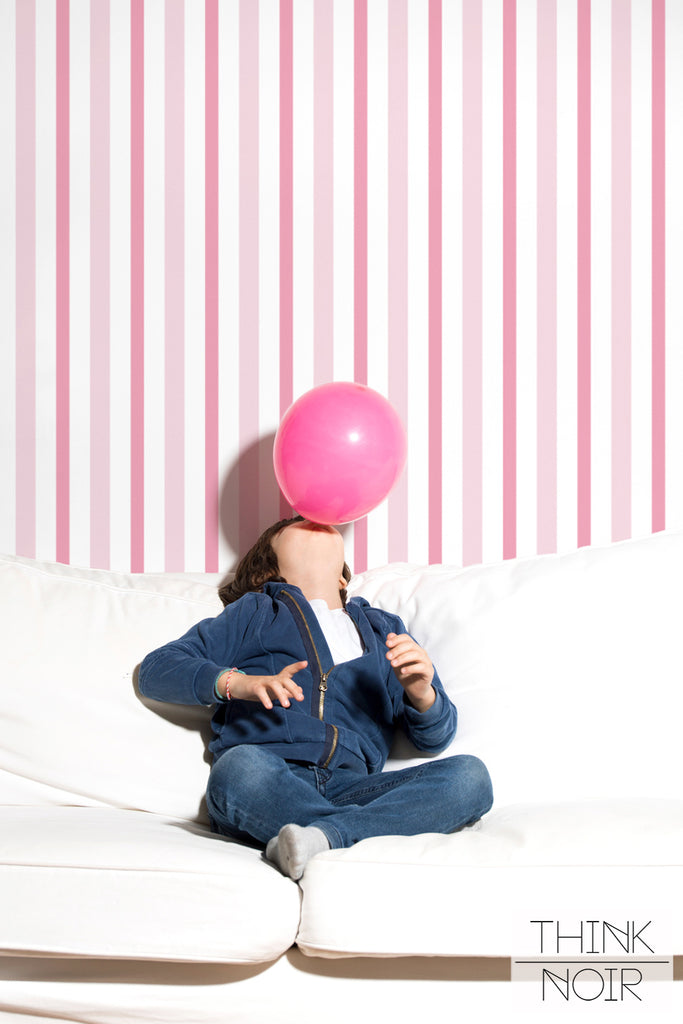 pink vertical stripe print wallpaper for kids bedroom interior