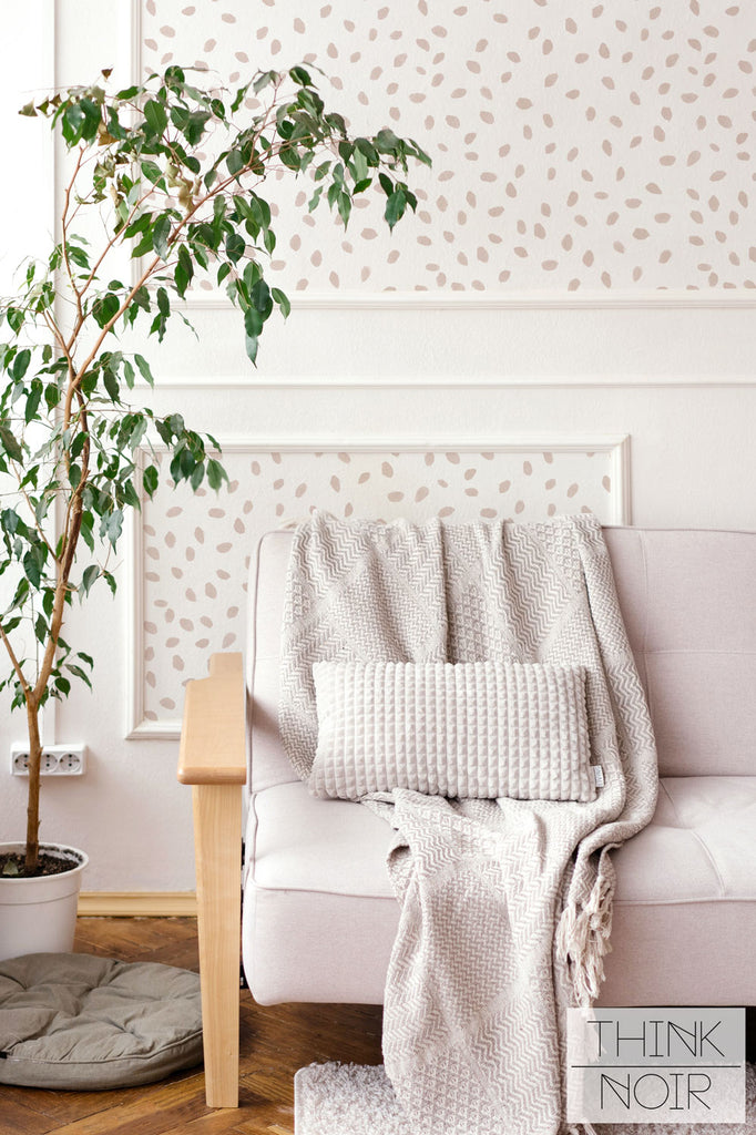 pink spots inspired wallpaper design for soft living room interior