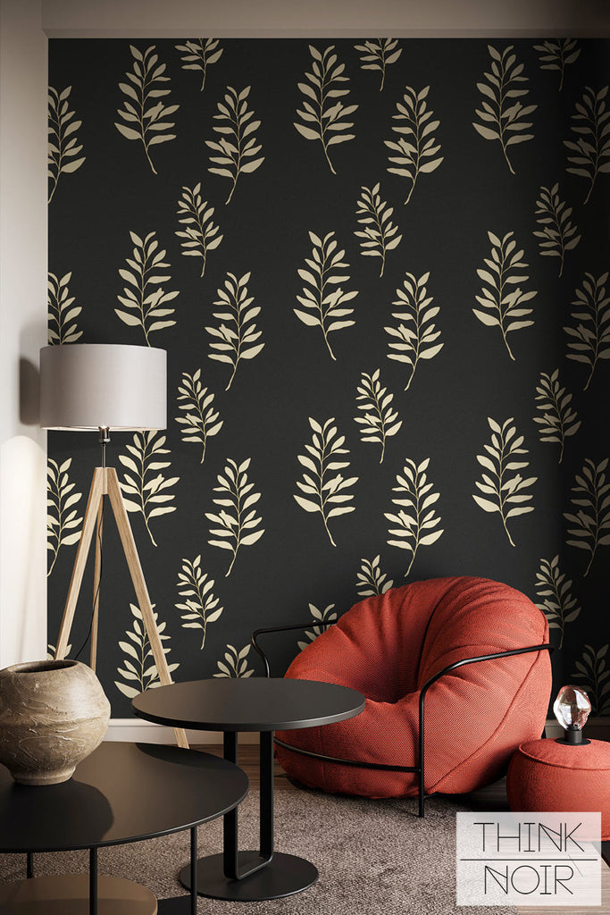 living room removable wallpaper accent wall with gold leaf print