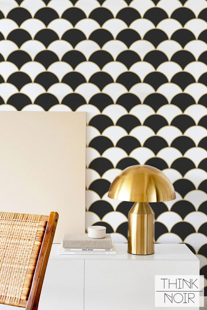 living room interior modern art deco gold wallpaper
