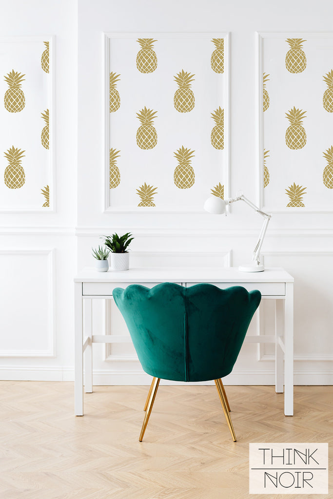 elegant office space interior with pineapple accent wallpaper