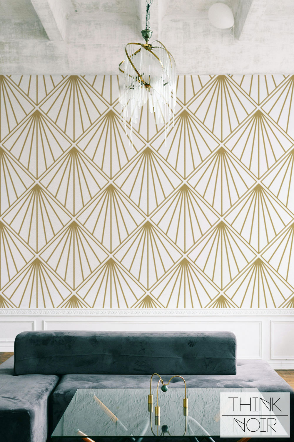Gold Art Deco Wallpaper Golden Art Deco Shell Mural Wallpaper | Ever