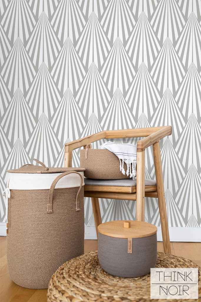 light grey cone inspired wallpaper design for neutral interior