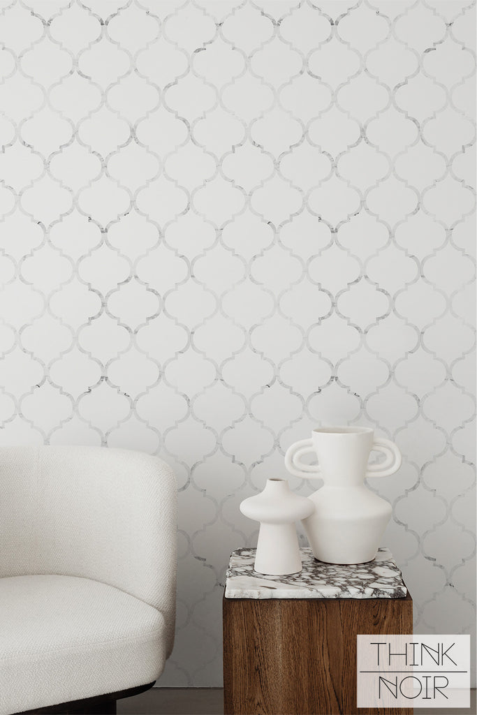 Marble design removable wallpaper in a living room setting