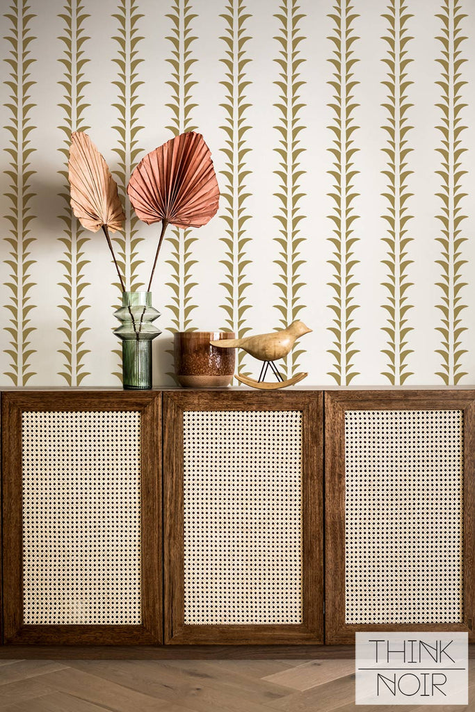 Geometric Golden Palm Wallpaper in living room interior