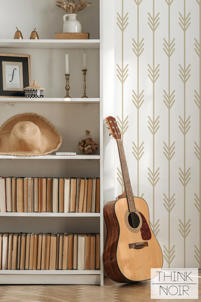 modern arrow print neutral wallpaper design for living room
