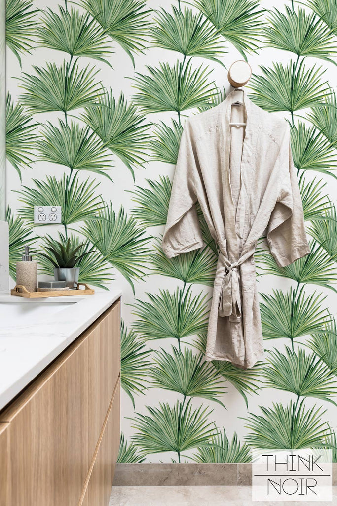 powder room tropical palms wallpaper