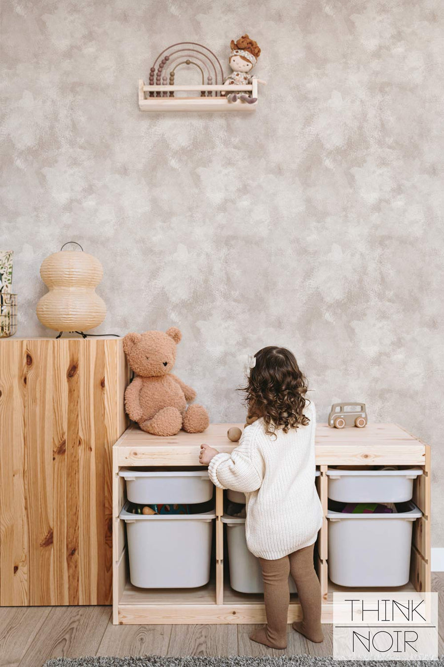 Neutral Limewash Playroom Wallpaper