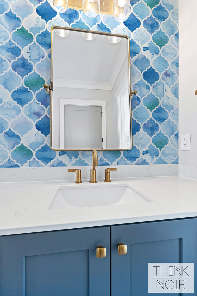 Moroccan tiles accent wallpaper bathroom