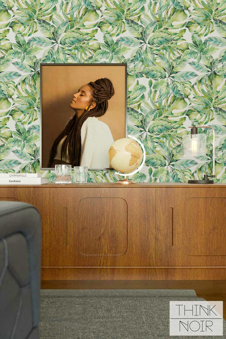 A retro-inspired tropical wallpaper design.
