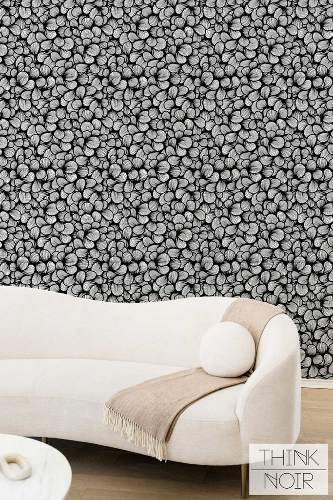 High end living room interior with elegant wallpaper