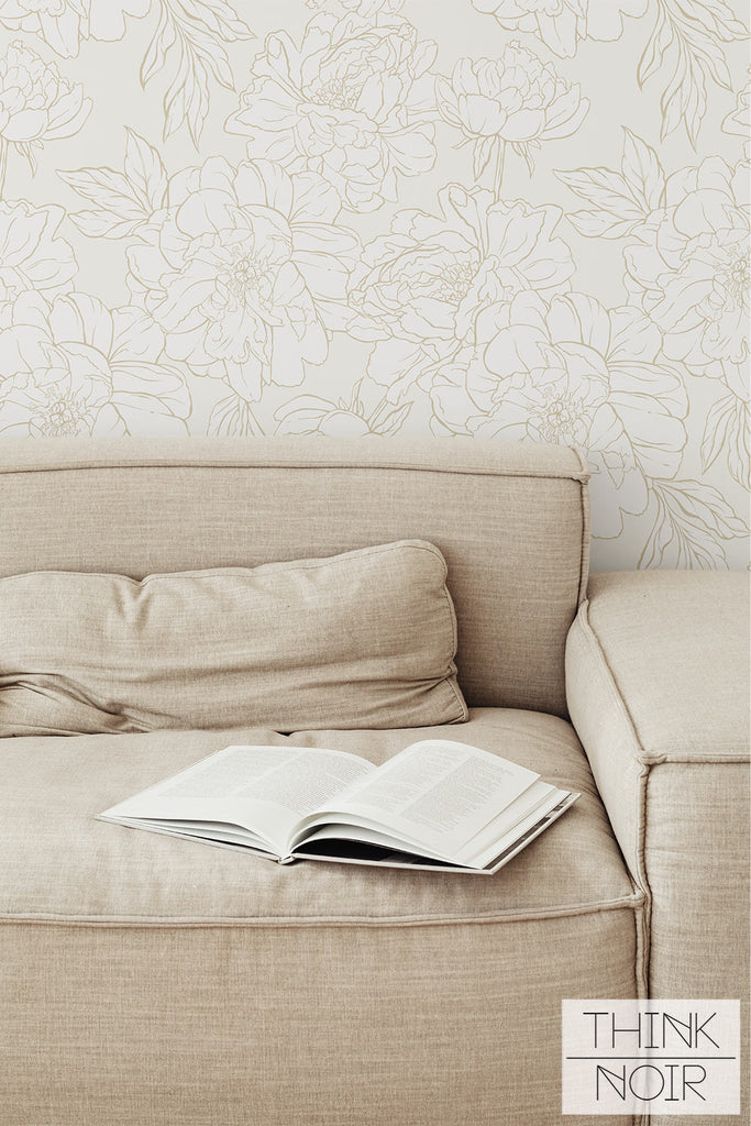 elegant living room design with floral wallpaper