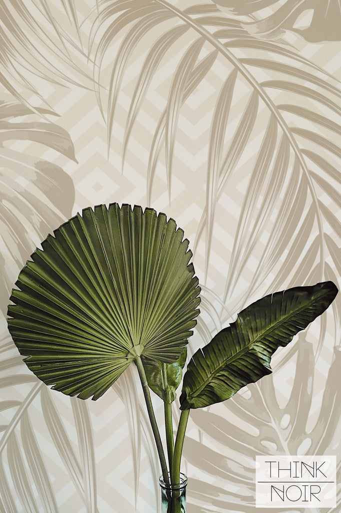 relaxing palm leaves design wallpaper with geometric background