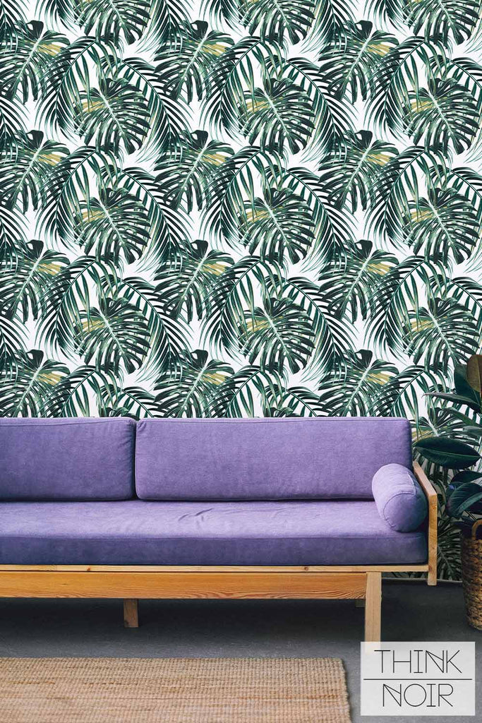 Palm leaves wallpaper in living room