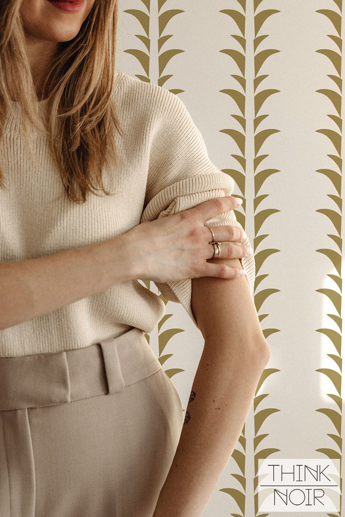 faux gold tiny palm leaf print wallpaper design