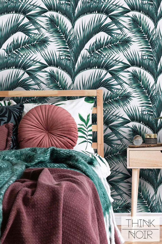 Modern jungle theme design with removable tropical wallpaper