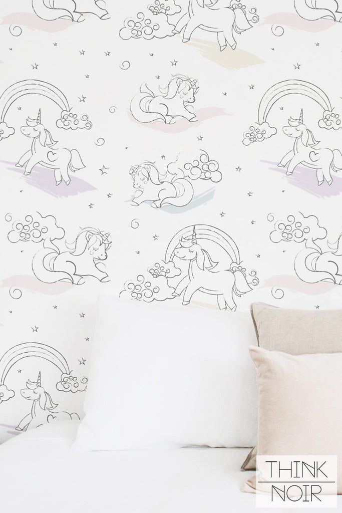 pastel unicorn print wallpaper for little girls dream bedroom