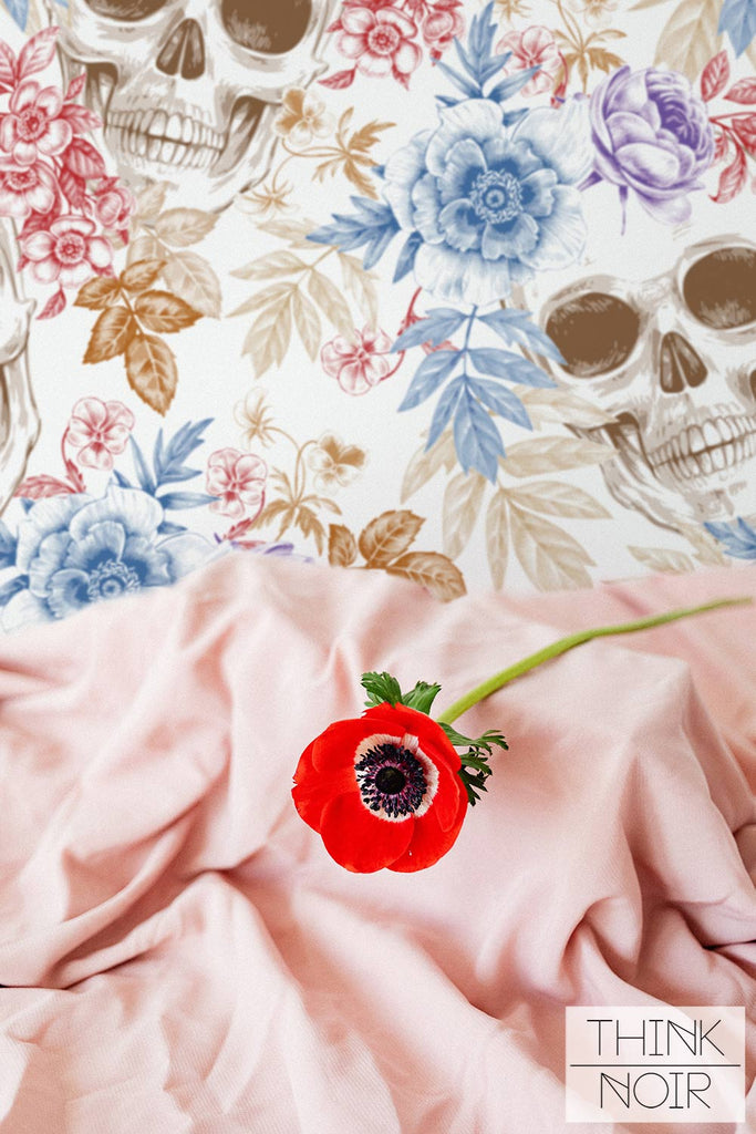 Sugar skull floral print wallpaper