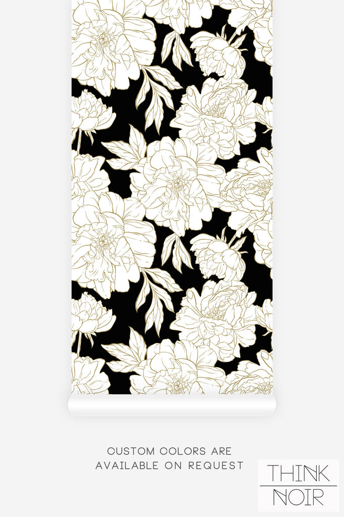 Black and gold floral wallpaper