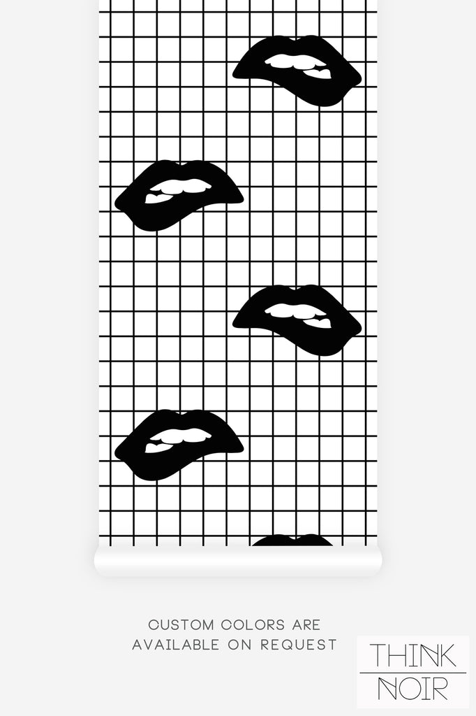 bold lips print wallpaper in black and white