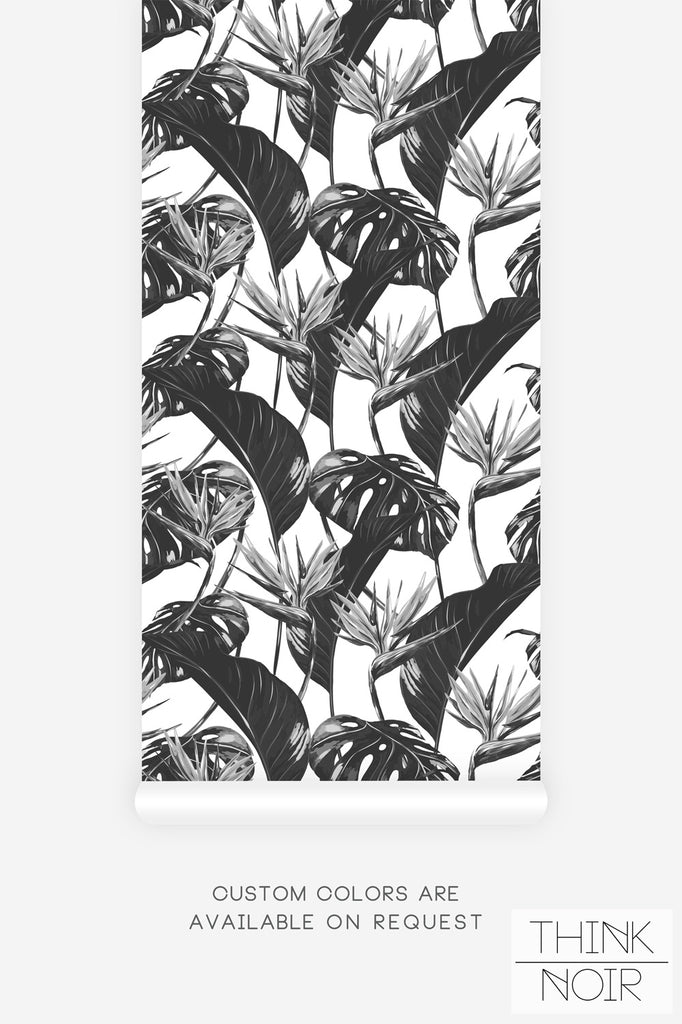 vintage palm leaves print wallpaper in black and white