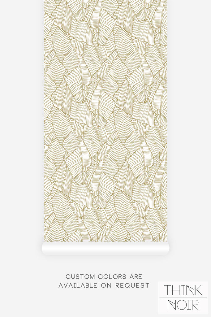 luxury and tropical banana leaf wallpaper design in gold