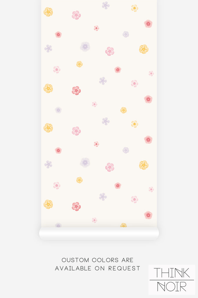 cute pastel floral print removable wallpaper design