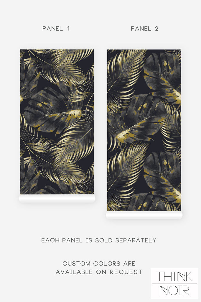moody tropical palm leaf print wallpaper design