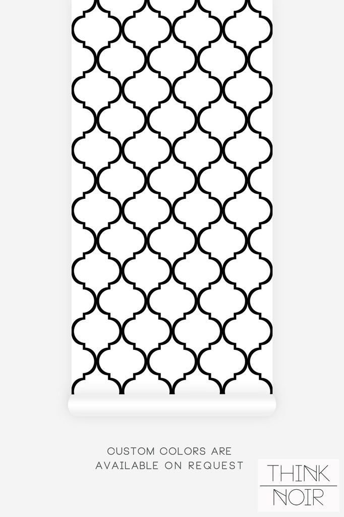 moroccan inspired wallpaper design in black and white