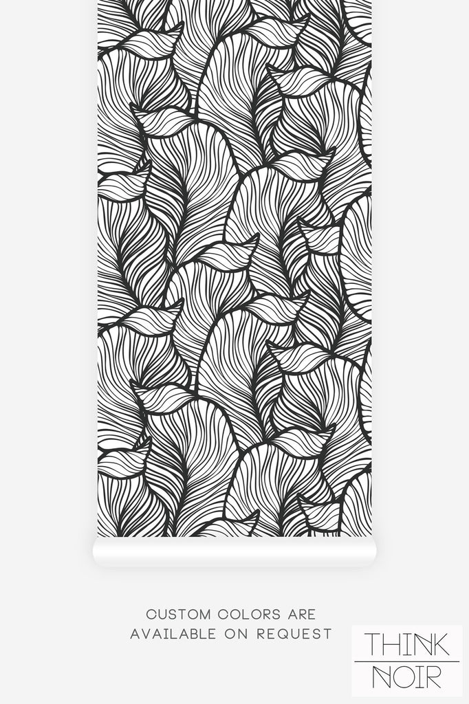 elegant leaves print wallpaper in black