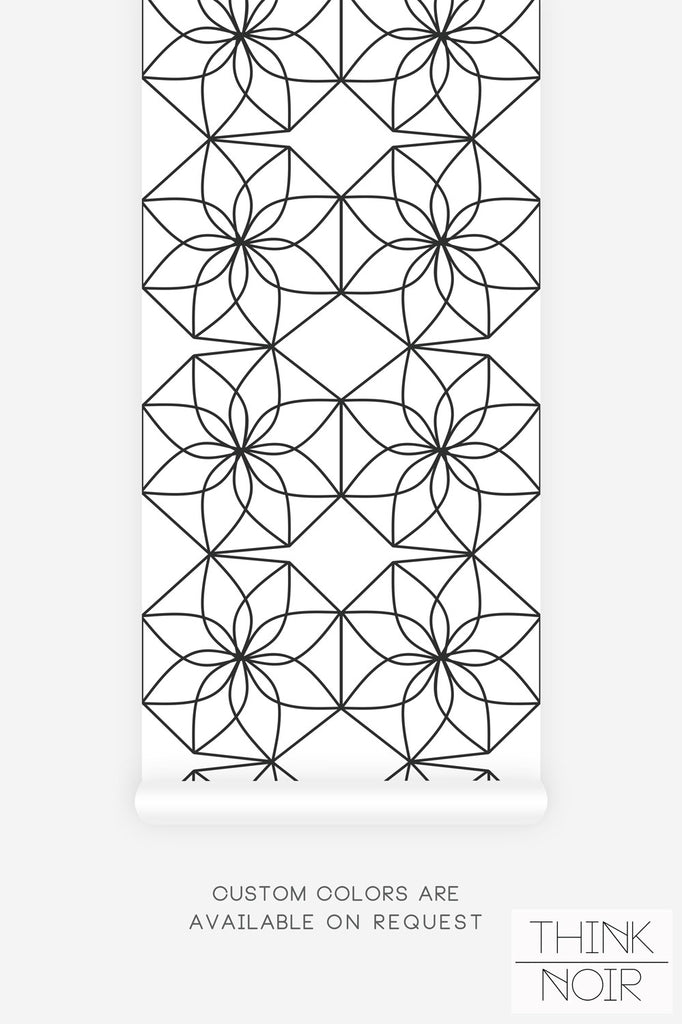 geometric flowers inspired wallpaper in black and white