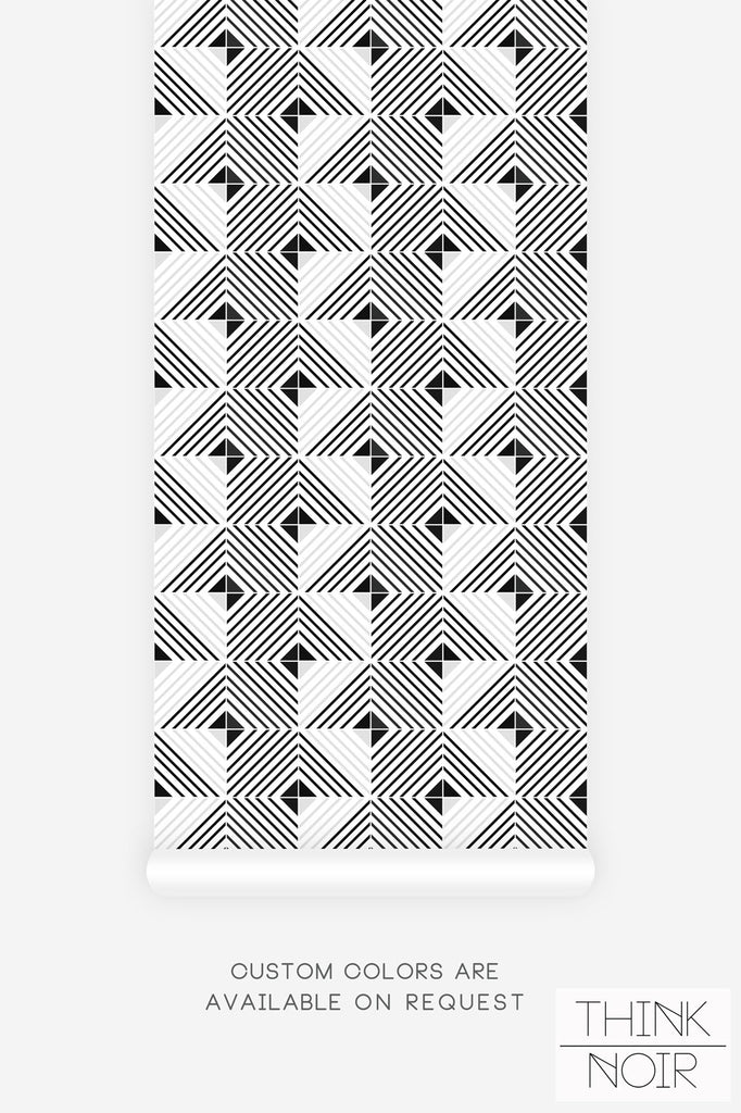 geometric shapes wallpaper design in dark grey and black colorway