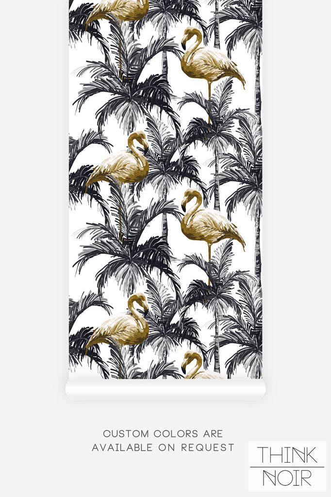 palm springs inspired elegant wallpaper with flamingos