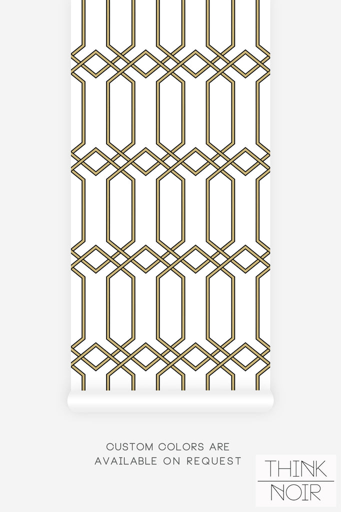 golden lines print wallpaper for elegant moroccan inspired home interior