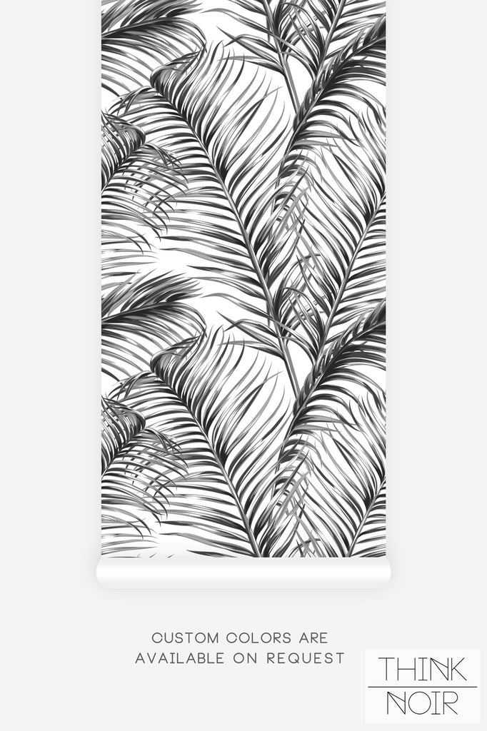 Grey palm leaf print removable wallpaper