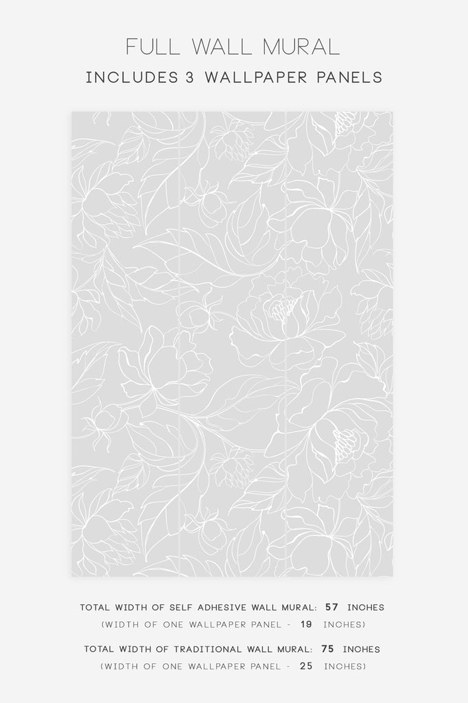 light grey large scale floral print wallpaper
