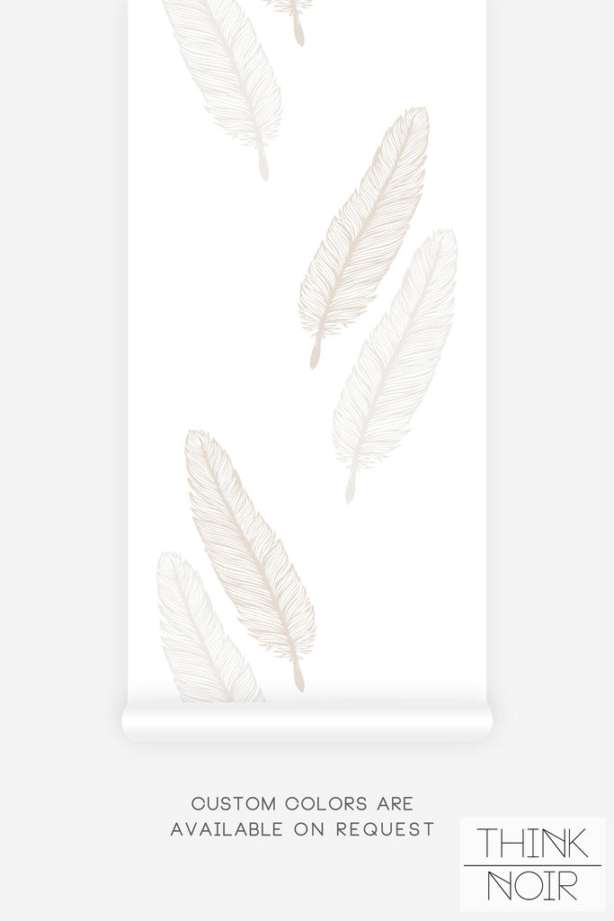 neutral feather print wallpaper design