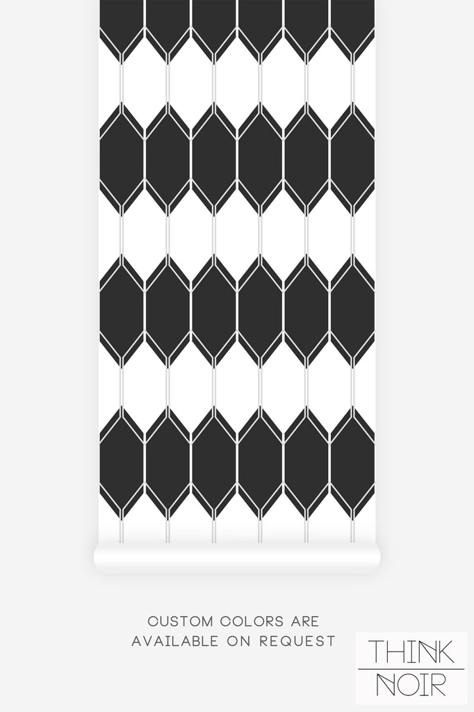 geometric bee hive inspired wallpaper design in black and white