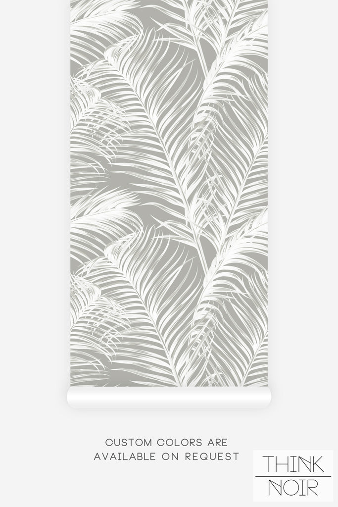 Light grey palm leaf wallpaper