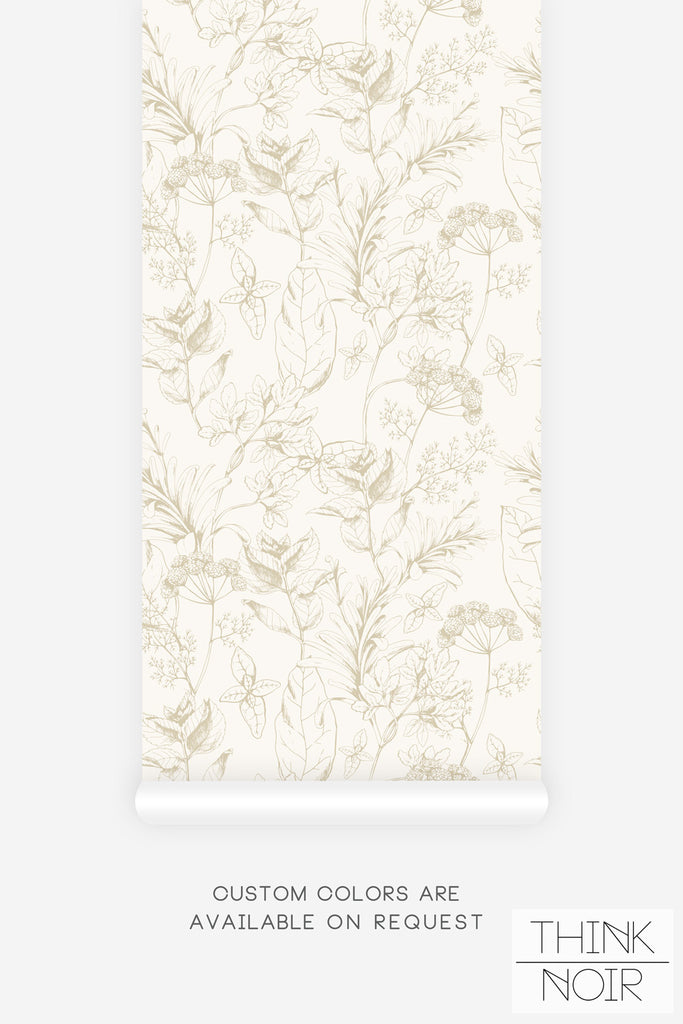 vintage botanical print wallpaper in neutral colors