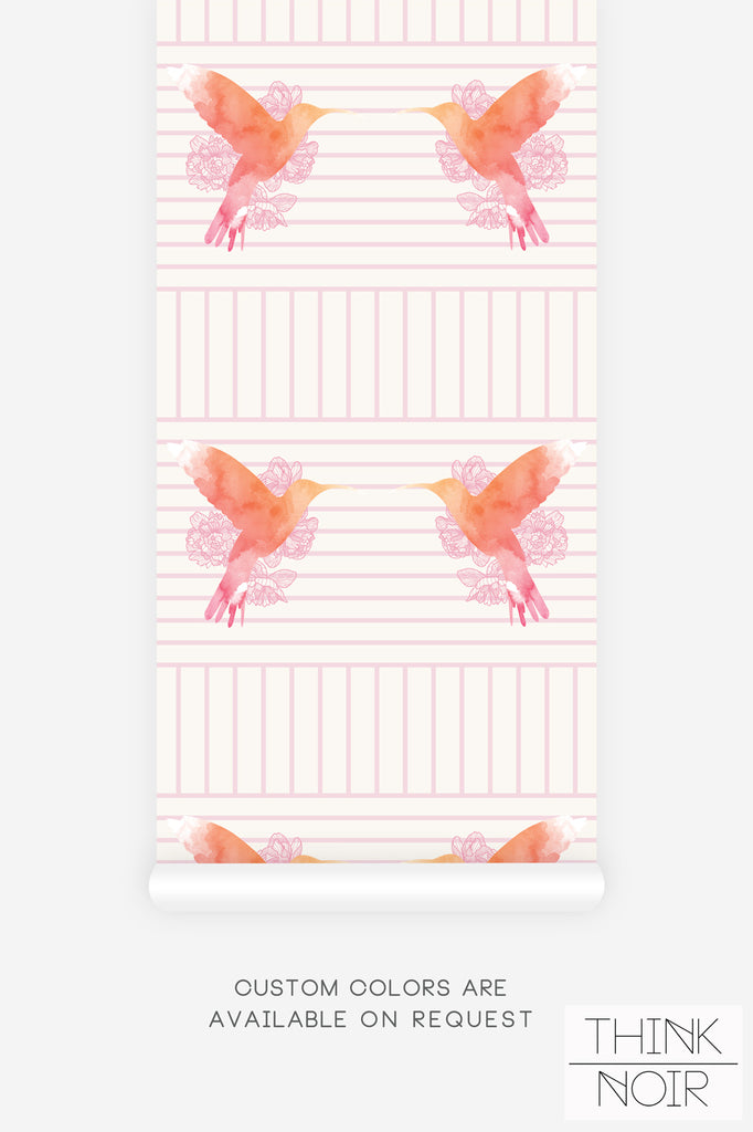 abstract print wallpaper with bird motif and geometric lines