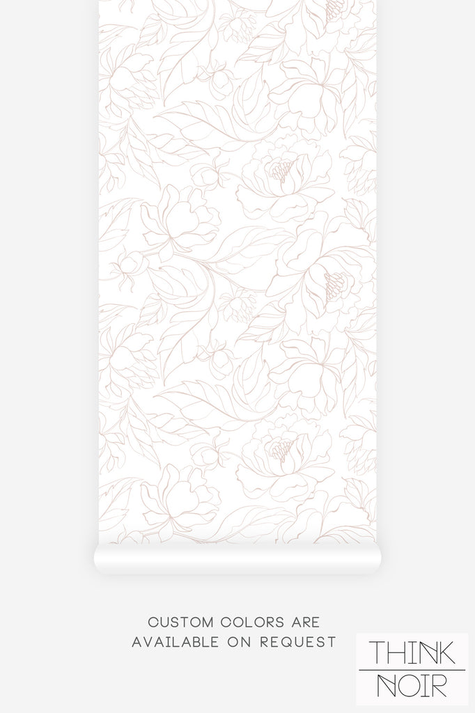 light pink and white wallpaper design with peonies