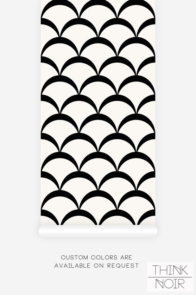 black scallop print removable wallpaper