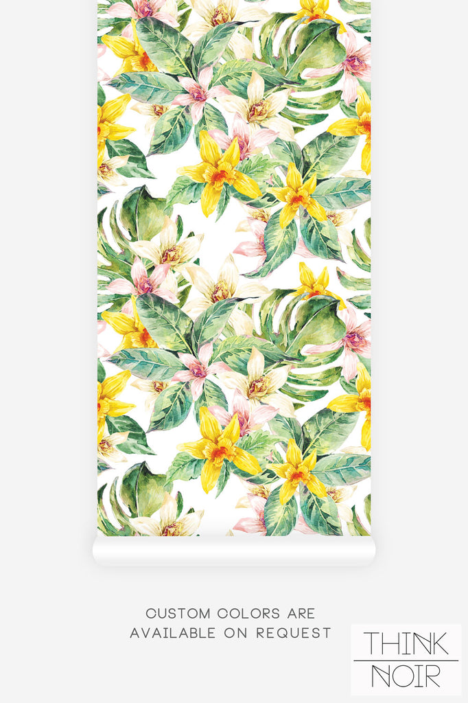 bright green and yellow print tropical wallpaper 