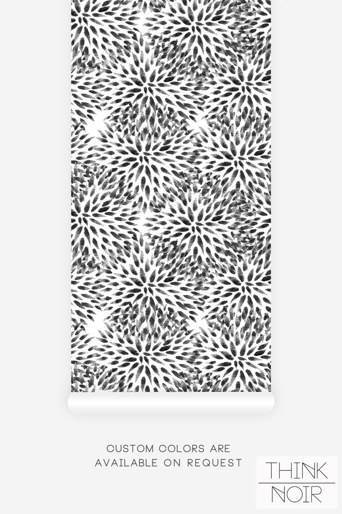 drawing floral print wallpaper in black and white