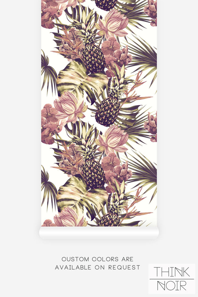 tropical pineapple wallpaper with palm leaf accents